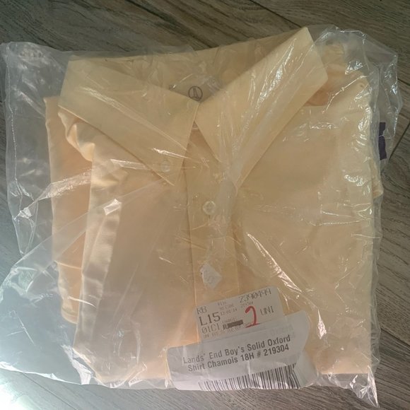 NWT LANDS' END BOY'S SOLID OXFORD SHIRT COLOR CHAMOIS 18H (HUSKY) - Picture 3 of 5